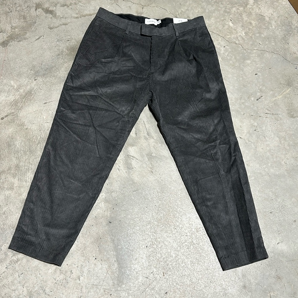 Topman Men’s tapered corduroy pants in charcoal size 34 x 30 / NWT / box 10-2